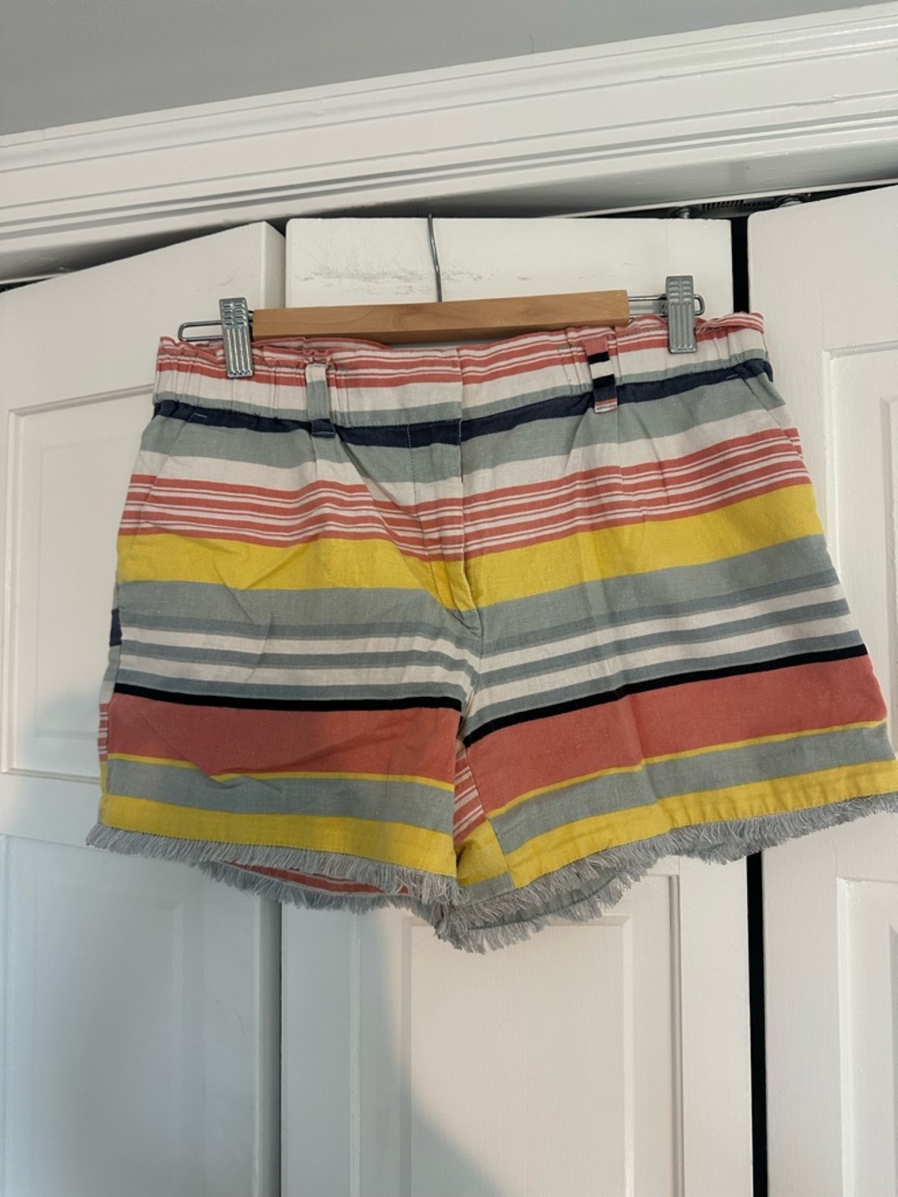 LOFT Striped Shorts in Yellow, Coral & Gray